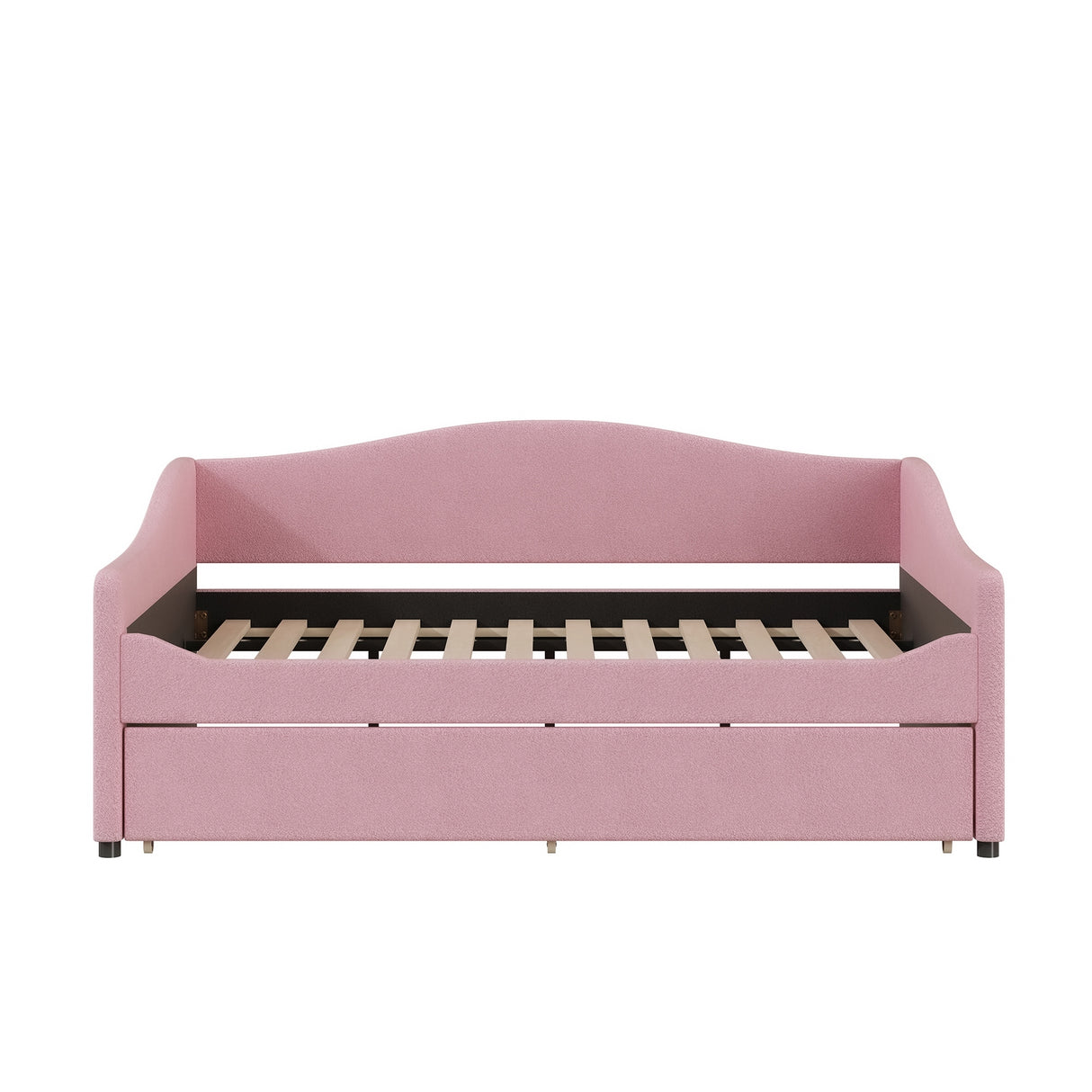Teddy Fleece Full Size Upholstered Daybed with Light and Trundle, Beige