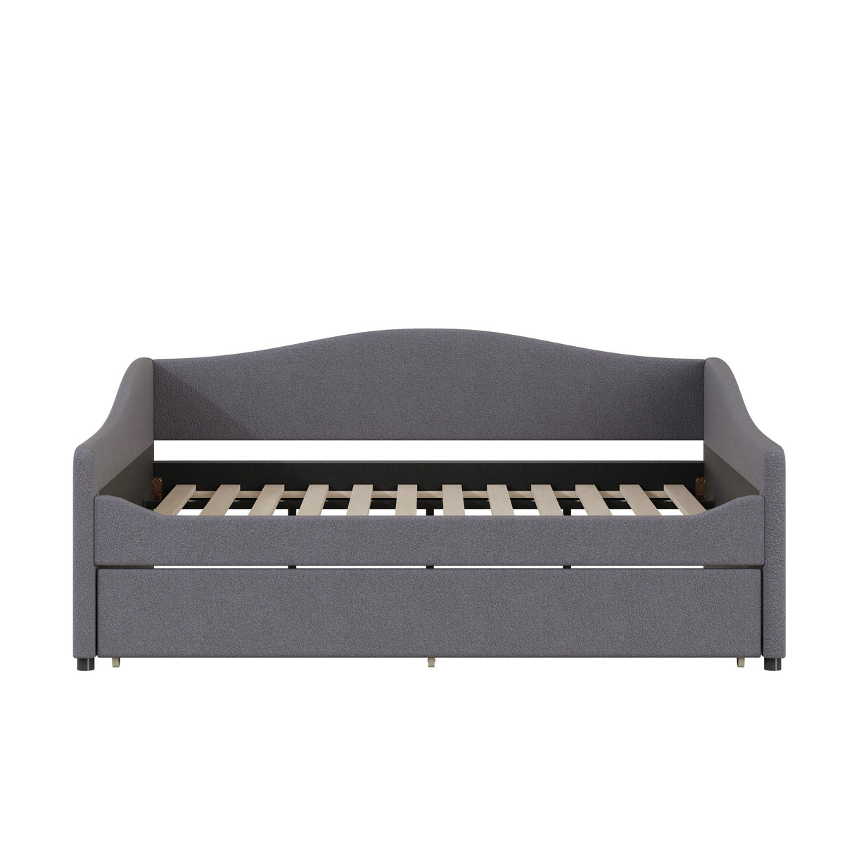 Teddy Fleece Full Size Upholstered Daybed with Light and Trundle, Beige