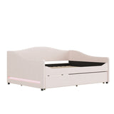 Teddy Fleece Full Size Upholstered Daybed with Light and Trundle, Beige