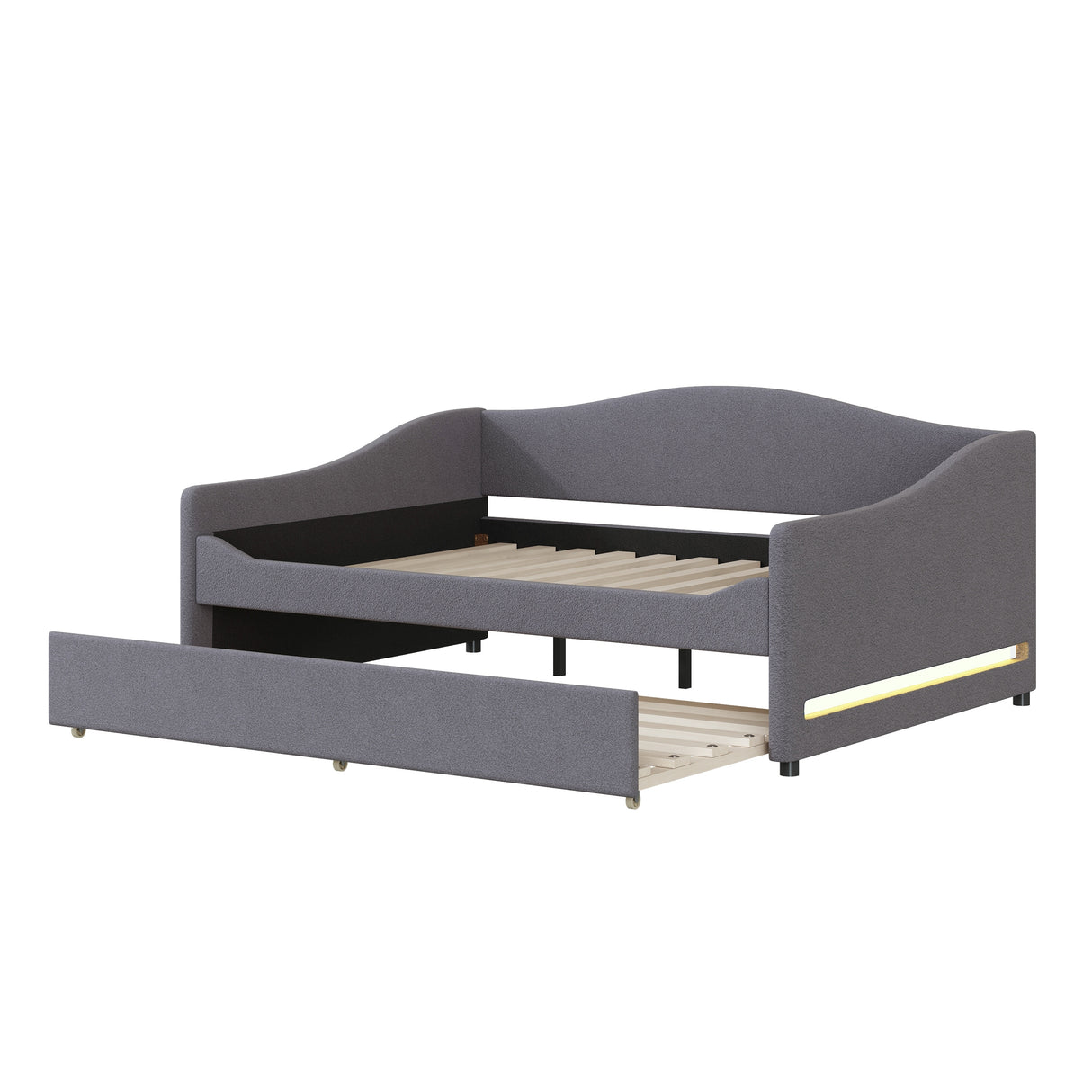 Teddy Fleece Full Size Upholstered Daybed with Light and Trundle, Beige
