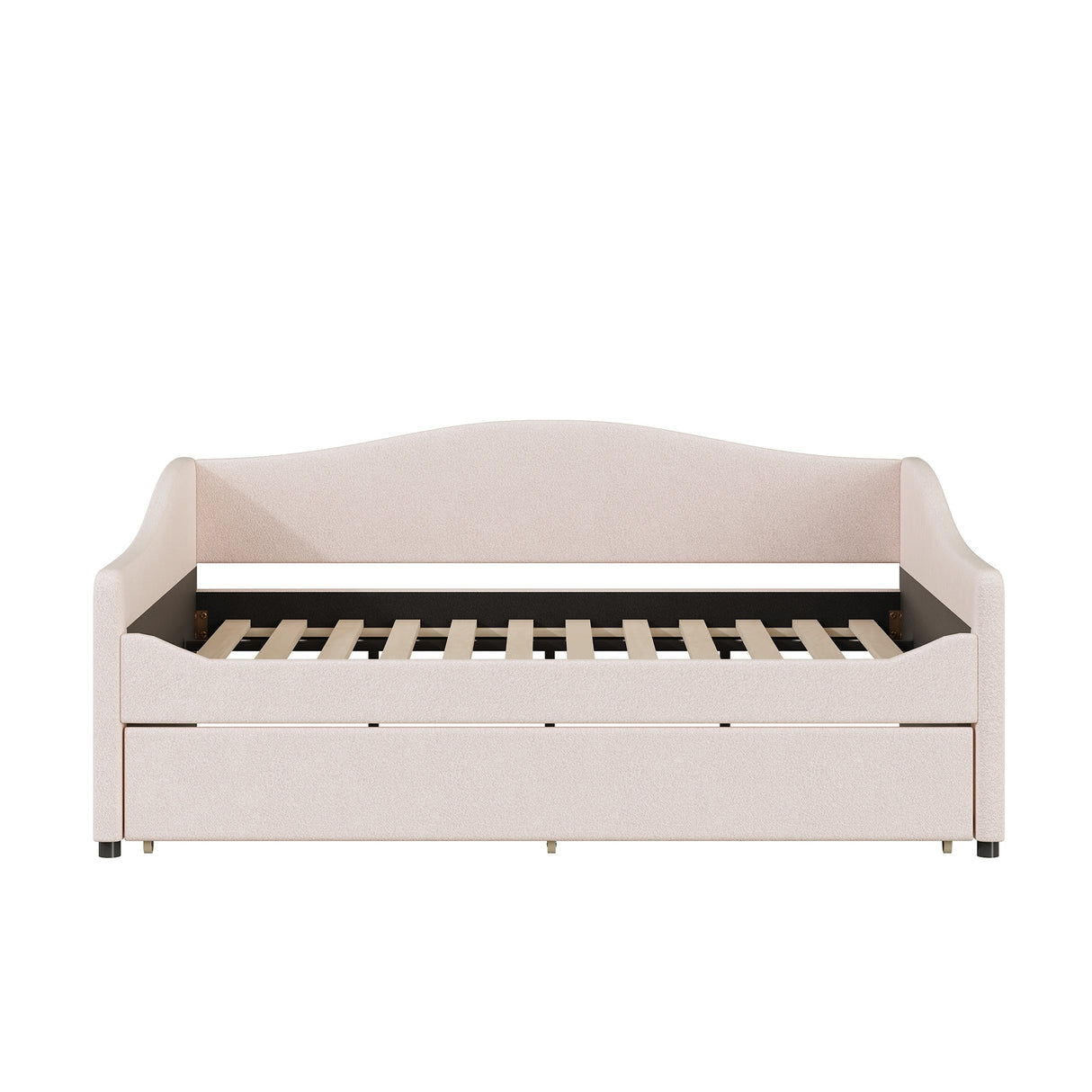 Teddy Fleece Full Size Upholstered Daybed with Light and Trundle, Beige