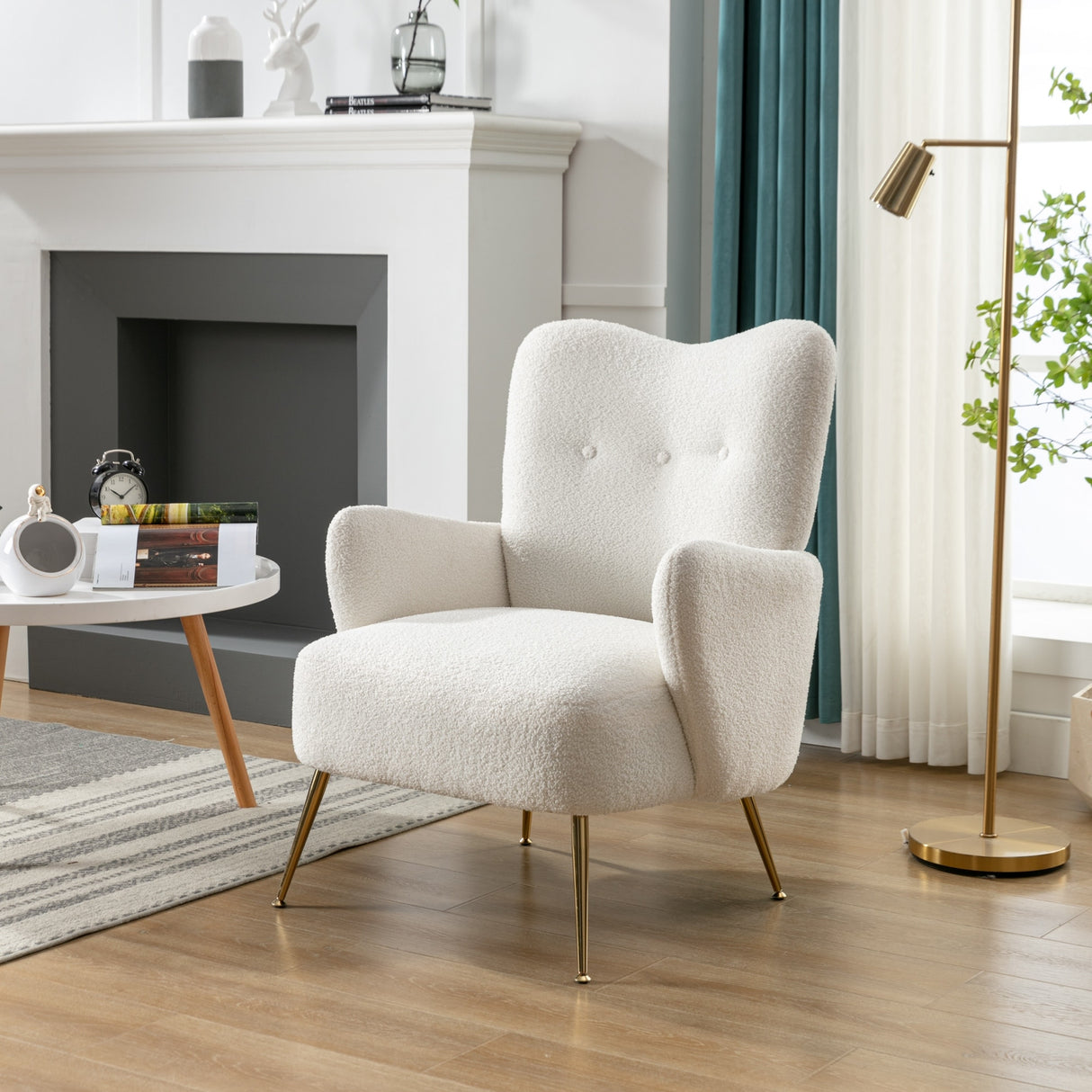 Teddy Short Plush Particle Armchair,Accent Chair with Golden Metal Legs
