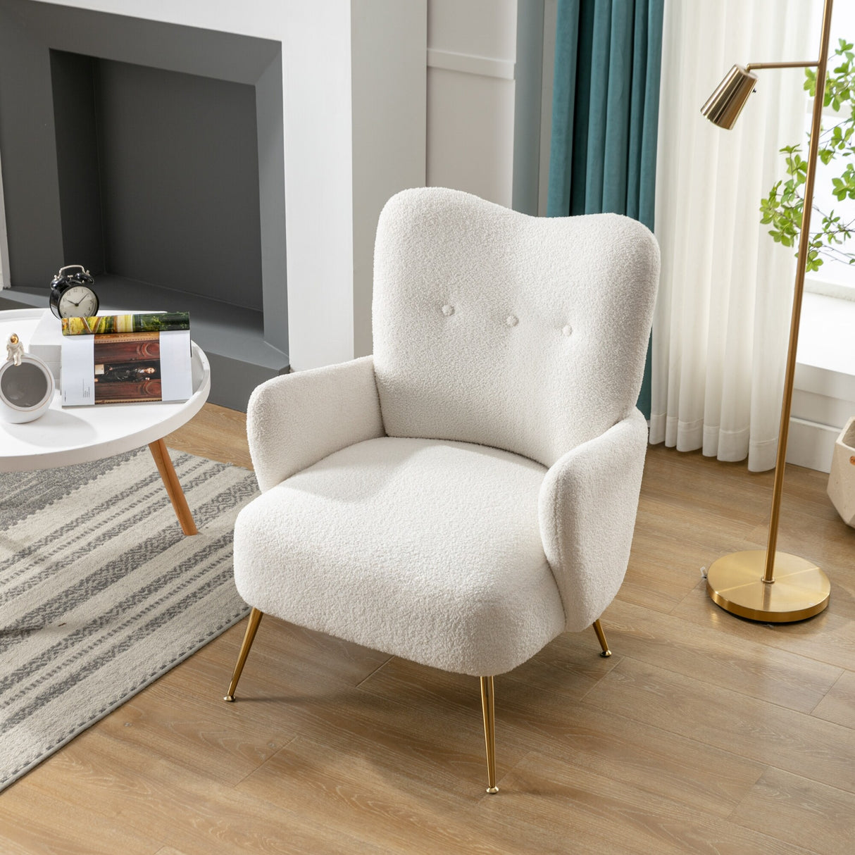 Teddy Short Plush Particle Armchair,Accent Chair with Golden Metal Legs