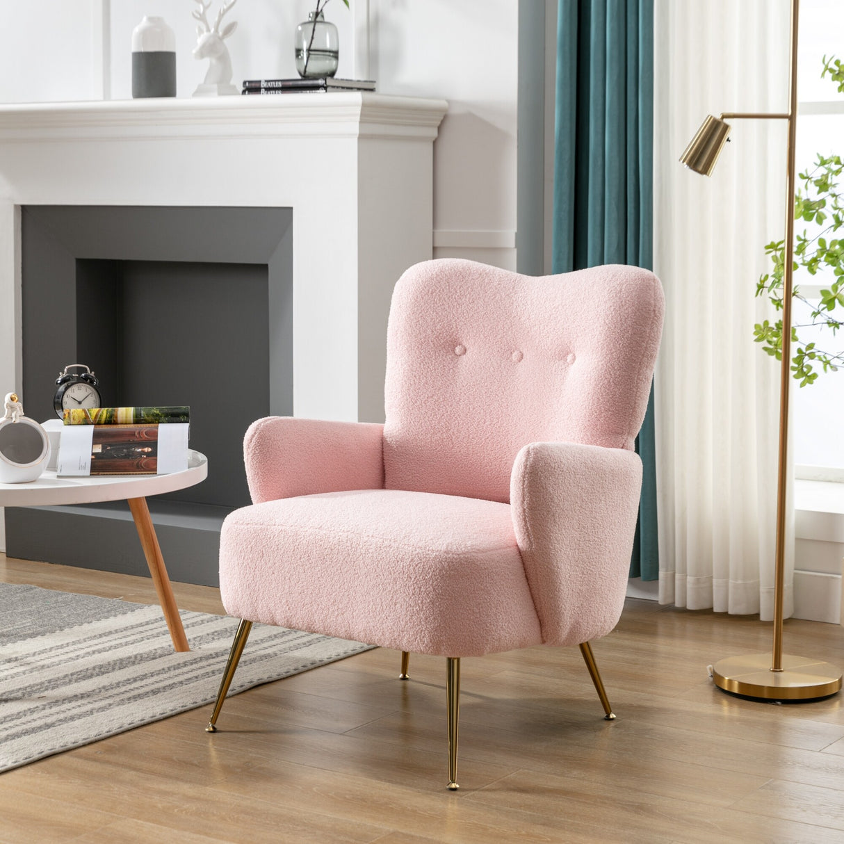 Teddy Short Plush Particle Armchair,Accent Chair with Golden Metal Legs