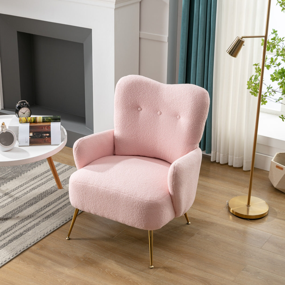 Teddy Short Plush Particle Armchair,Accent Chair with Golden Metal Legs