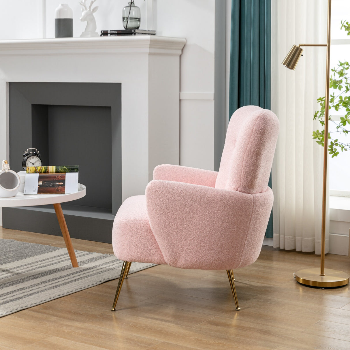 Teddy Short Plush Particle Armchair,Accent Chair with Golden Metal Legs