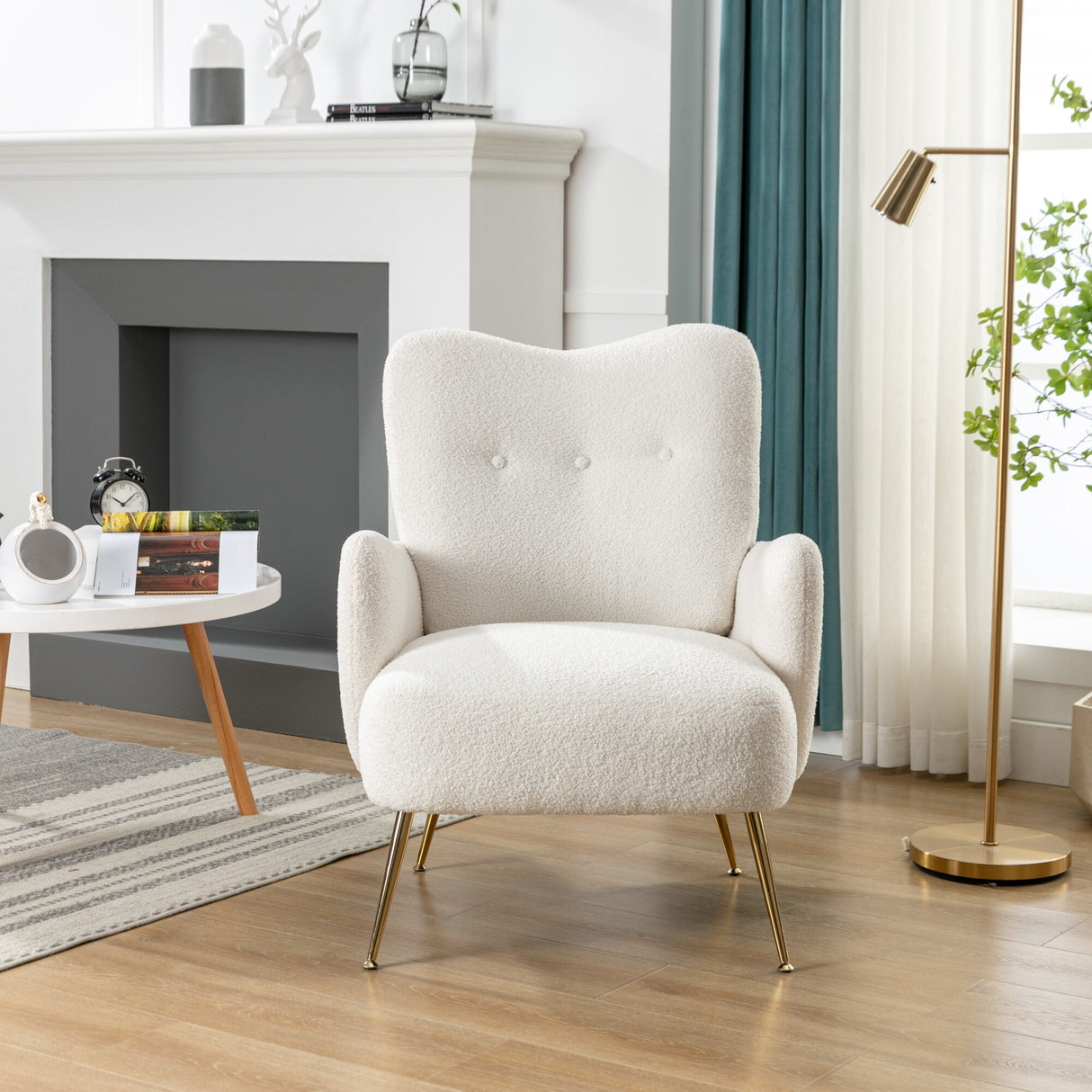 Teddy Short Plush Particle Armchair,Accent Chair with Golden Metal Legs