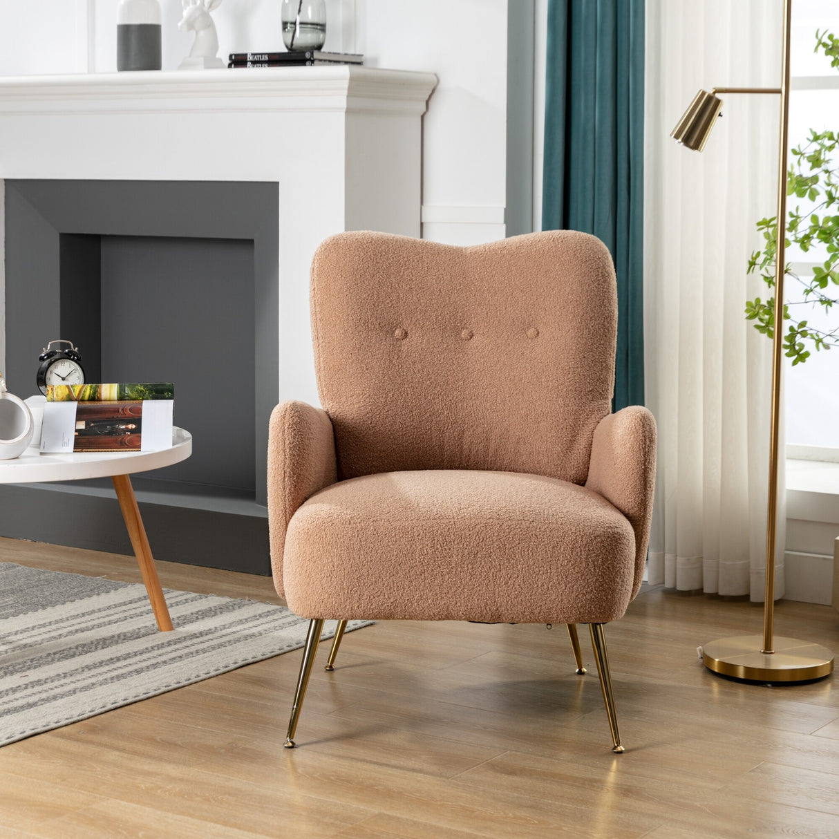 Teddy Short Plush Particle Armchair,Accent Chair with Golden Metal Legs