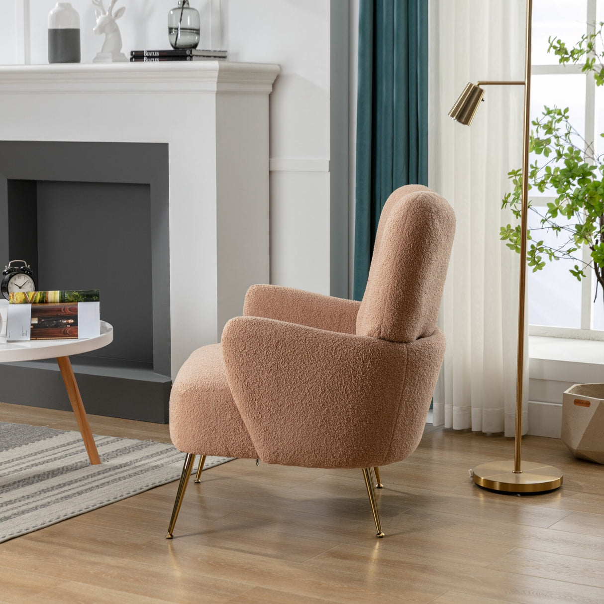 Teddy Short Plush Particle Armchair,Accent Chair with Golden Metal Legs