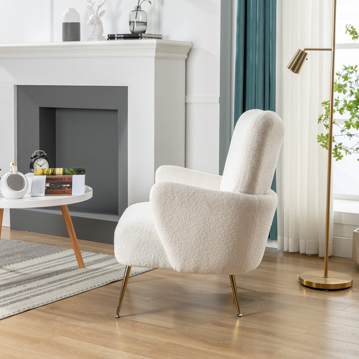 Teddy Short Plush Particle Armchair,Accent Chair with Golden Metal Legs