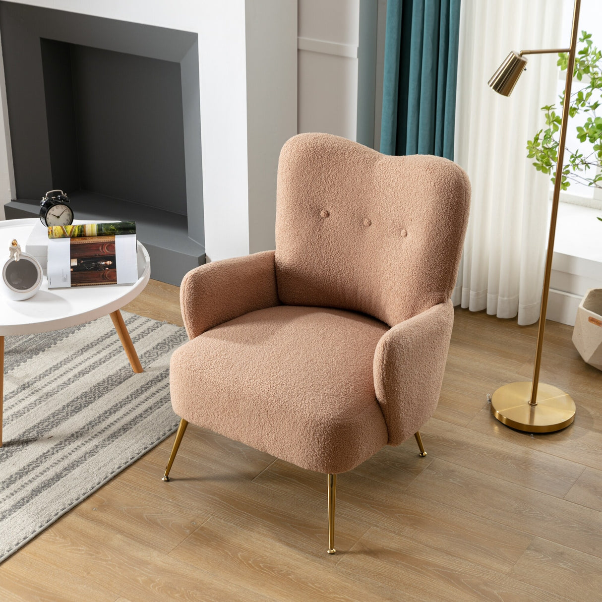 Teddy Short Plush Particle Armchair,Accent Chair with Golden Metal Legs