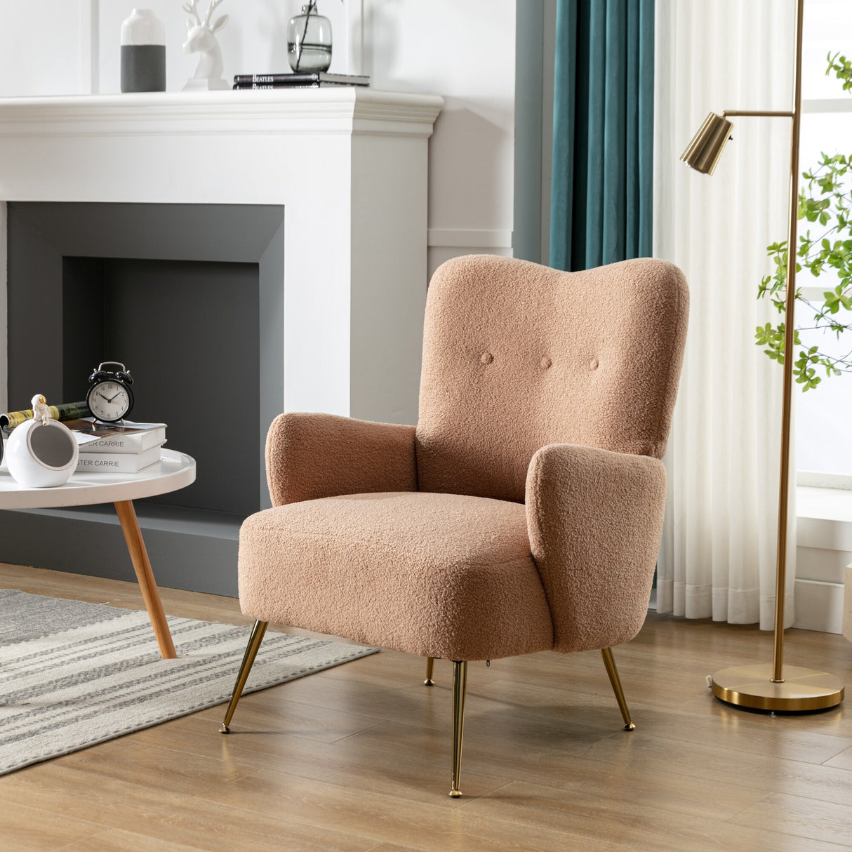 Teddy Short Plush Particle Armchair,Accent Chair with Golden Metal Legs