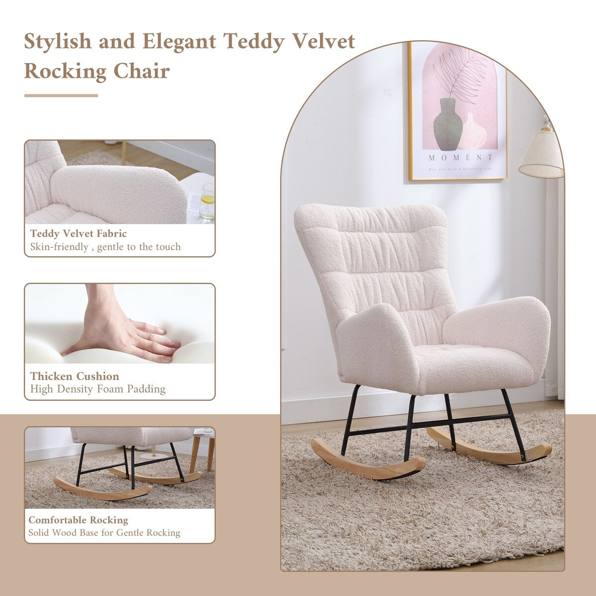 Teddy Upholstered Rocking Accent Chair with High Backrest
