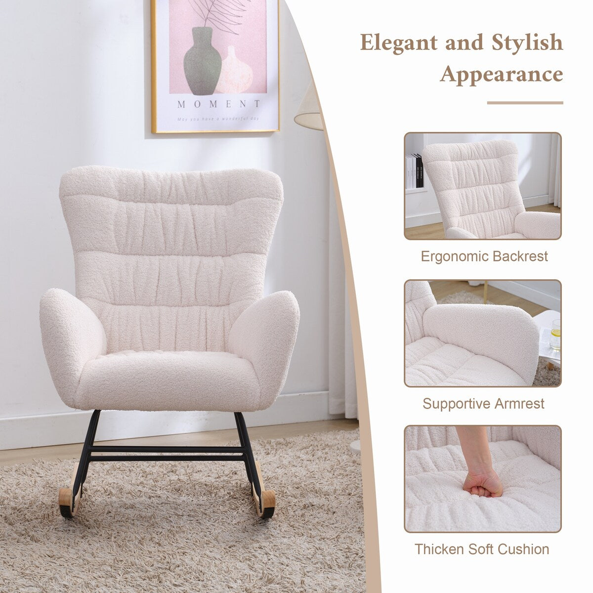 Teddy Upholstered Rocking Accent Chair with High Backrest