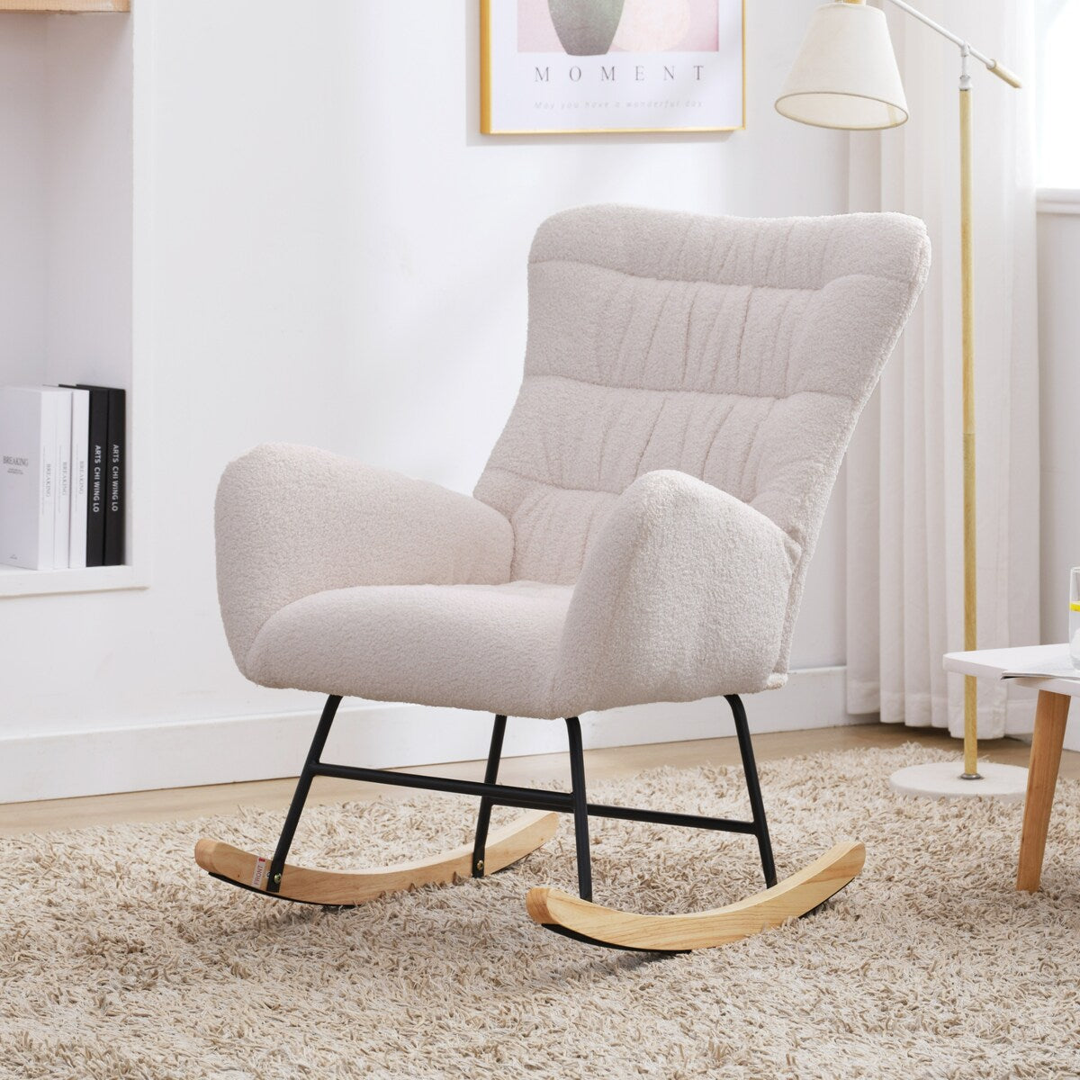 Teddy Upholstered Rocking Accent Chair with High Backrest