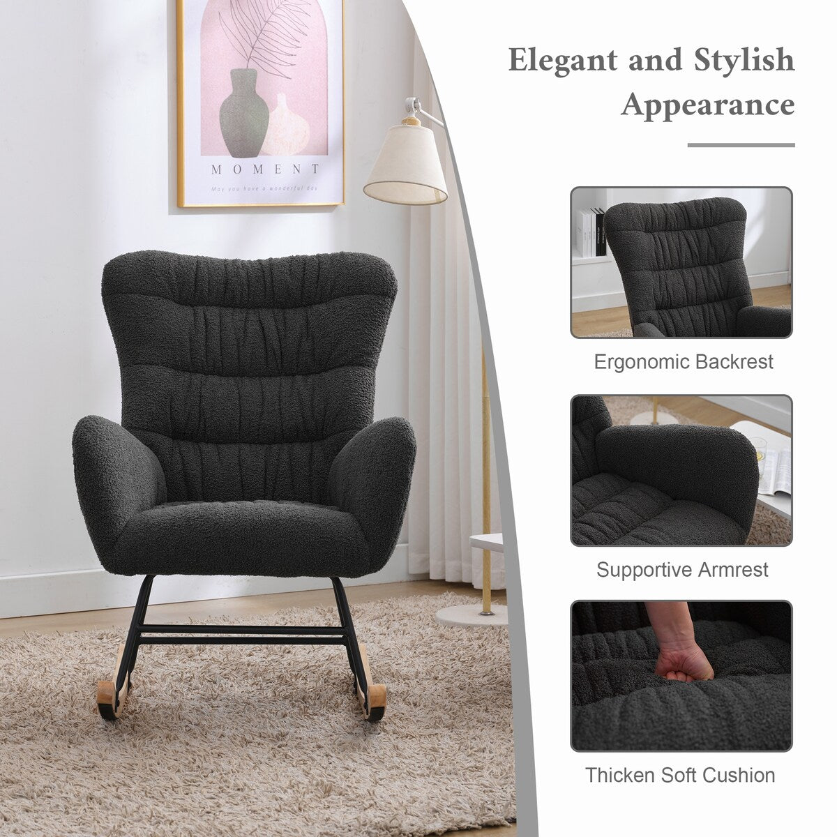 Teddy Upholstered Rocking Accent Chair with High Backrest