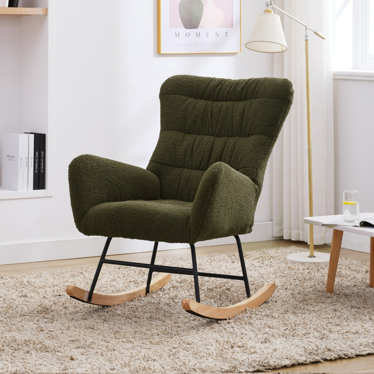 Teddy Upholstered Rocking Accent Chair with High Backrest