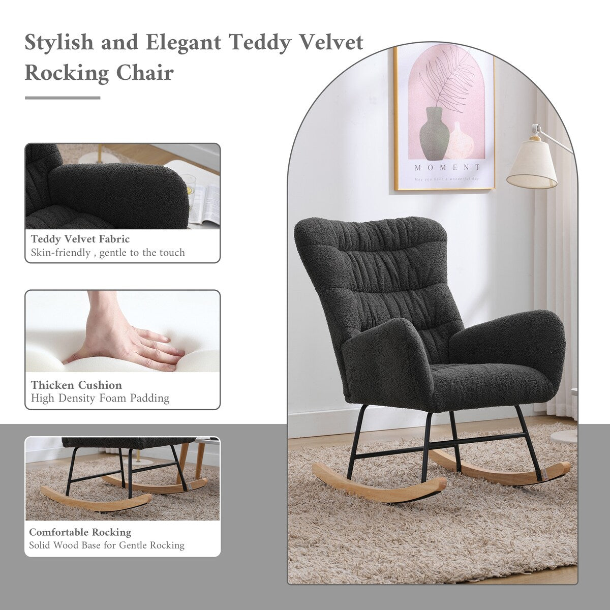 Teddy Upholstered Rocking Accent Chair with High Backrest
