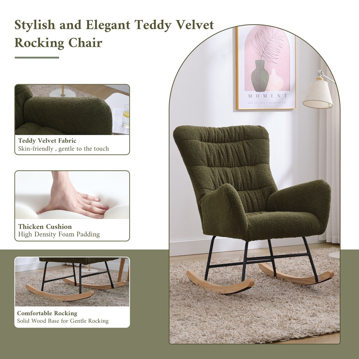Teddy Upholstered Rocking Accent Chair with High Backrest