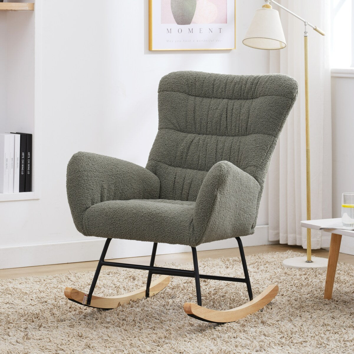 Teddy Upholstered Rocking Accent Chair with High Backrest