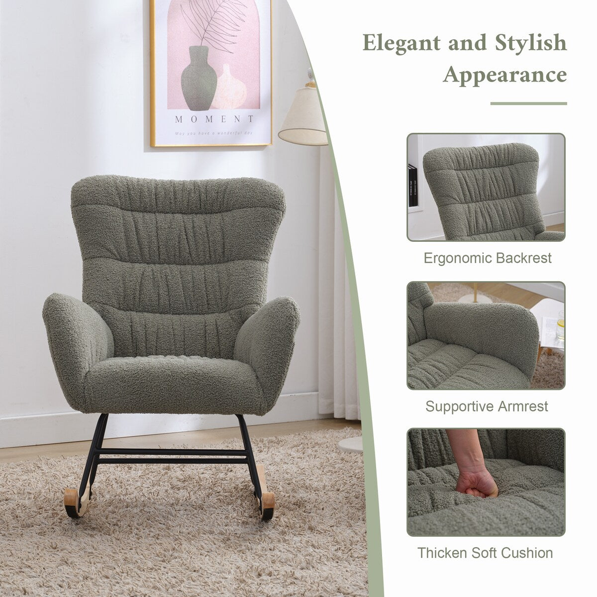 Teddy Upholstered Rocking Accent Chair with High Backrest