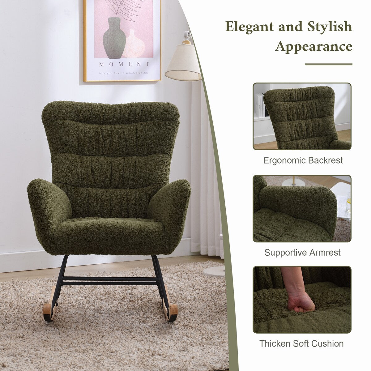 Teddy Upholstered Rocking Accent Chair with High Backrest