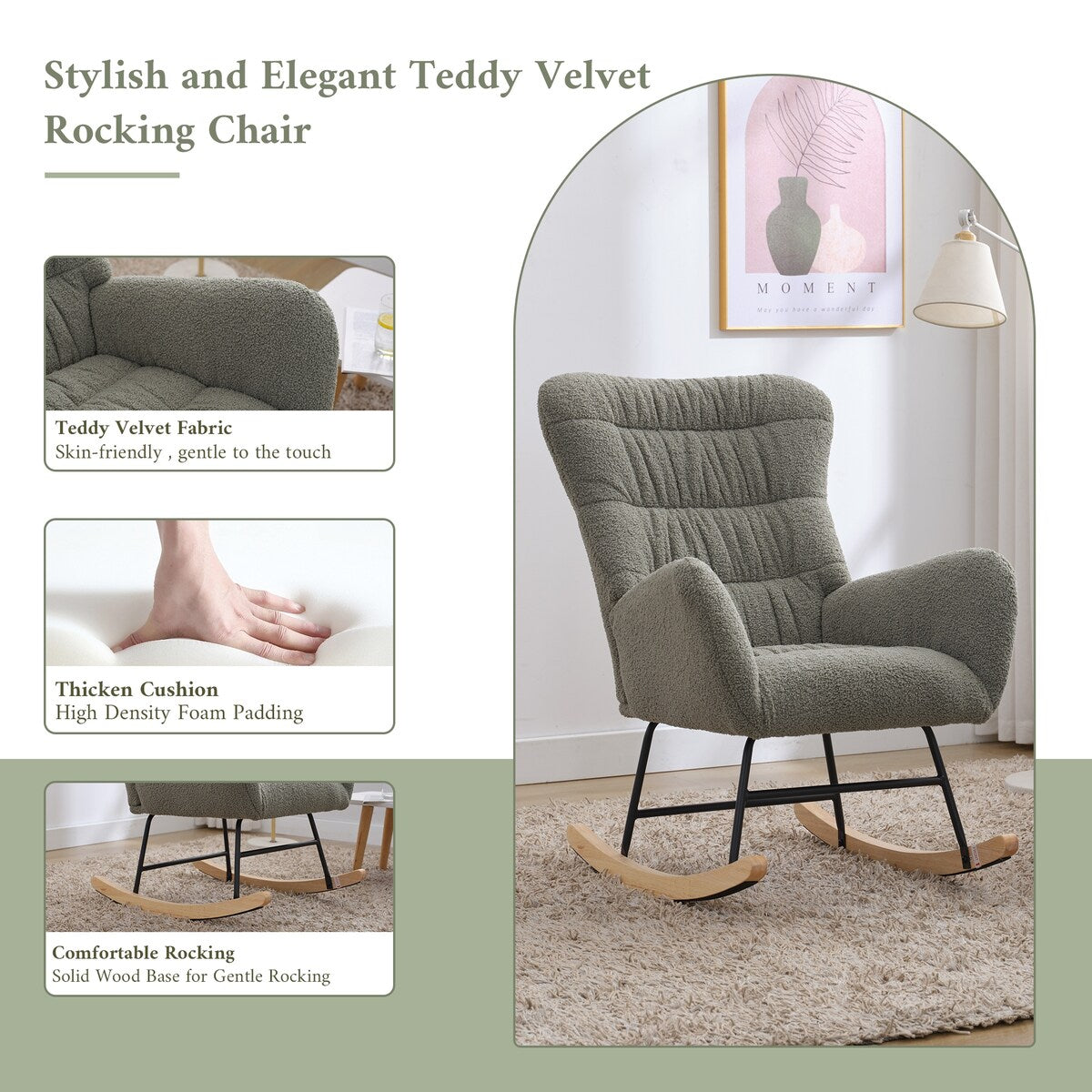 Teddy Upholstered Rocking Accent Chair with High Backrest