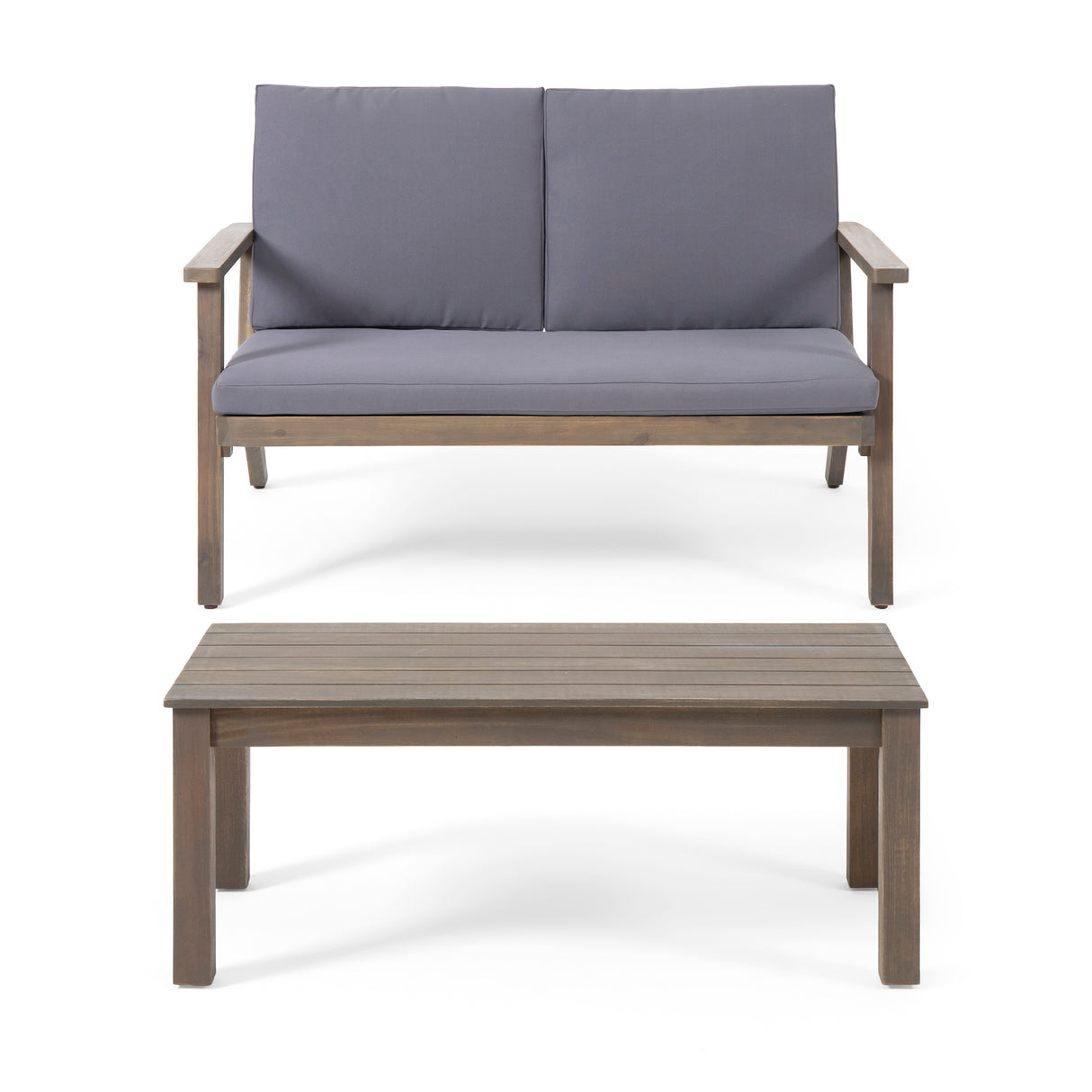 Temecula Acacia Wood Outdoor Loveseat and Coffee Table Set with Cushions by Christopher Knight Home