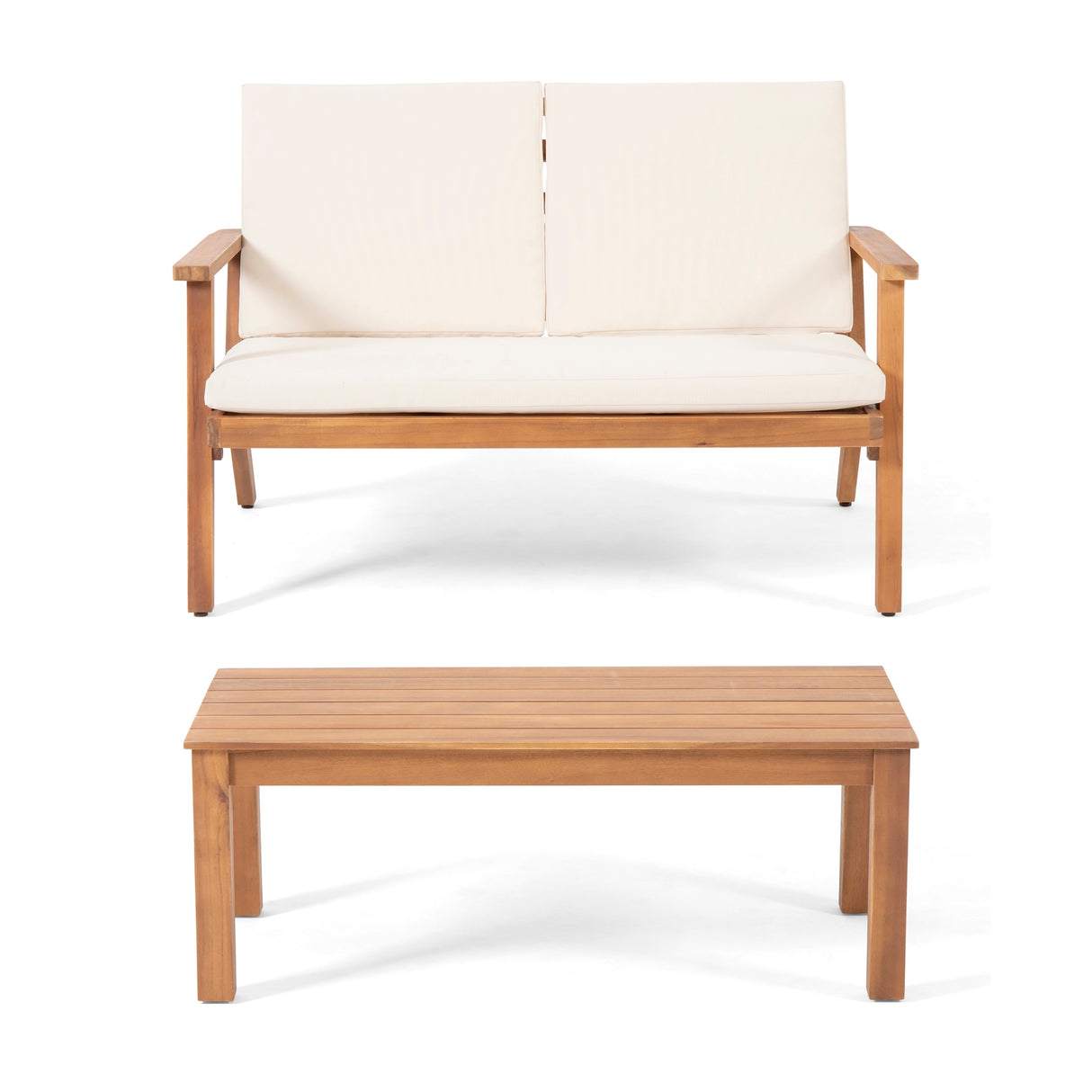 Temecula Acacia Wood Outdoor Loveseat and Coffee Table Set with Cushions by Christopher Knight Home