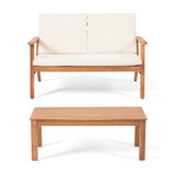Temecula Acacia Wood Outdoor Loveseat and Coffee Table Set with Cushions by Christopher Knight Home