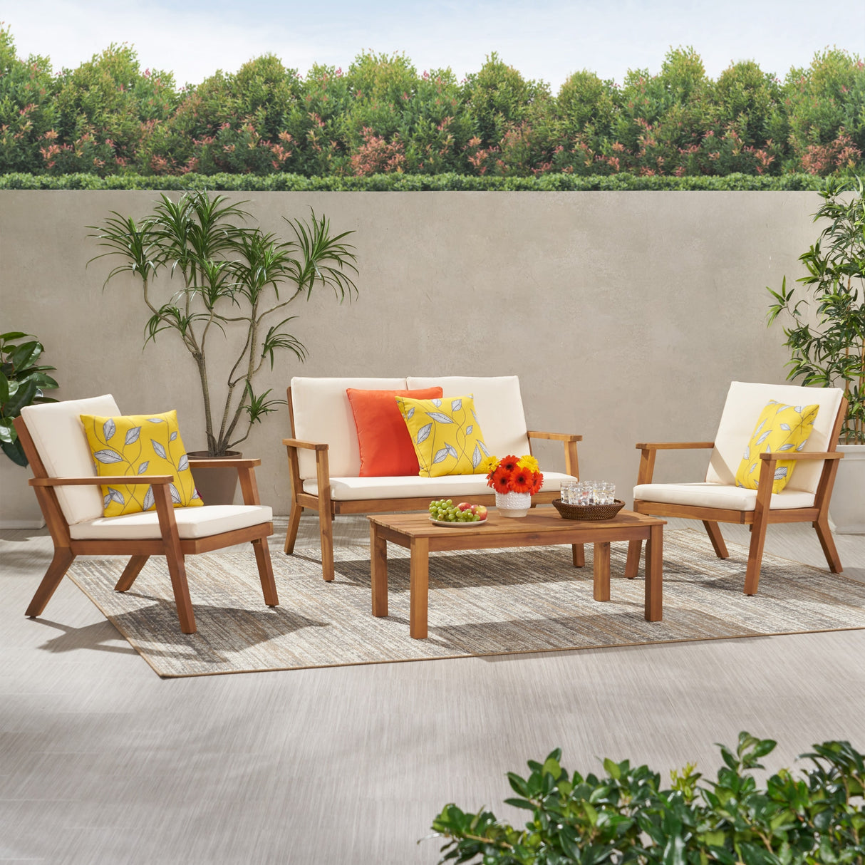 Temecula Outdoor Acacia Wood 4-Seater Chat Set by Christopher Knight Home