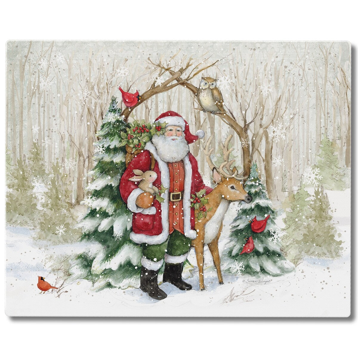 Tempered Glass Counter Saver / Cutting Board Winter Forest - 15" x 12" - Made In The USA
