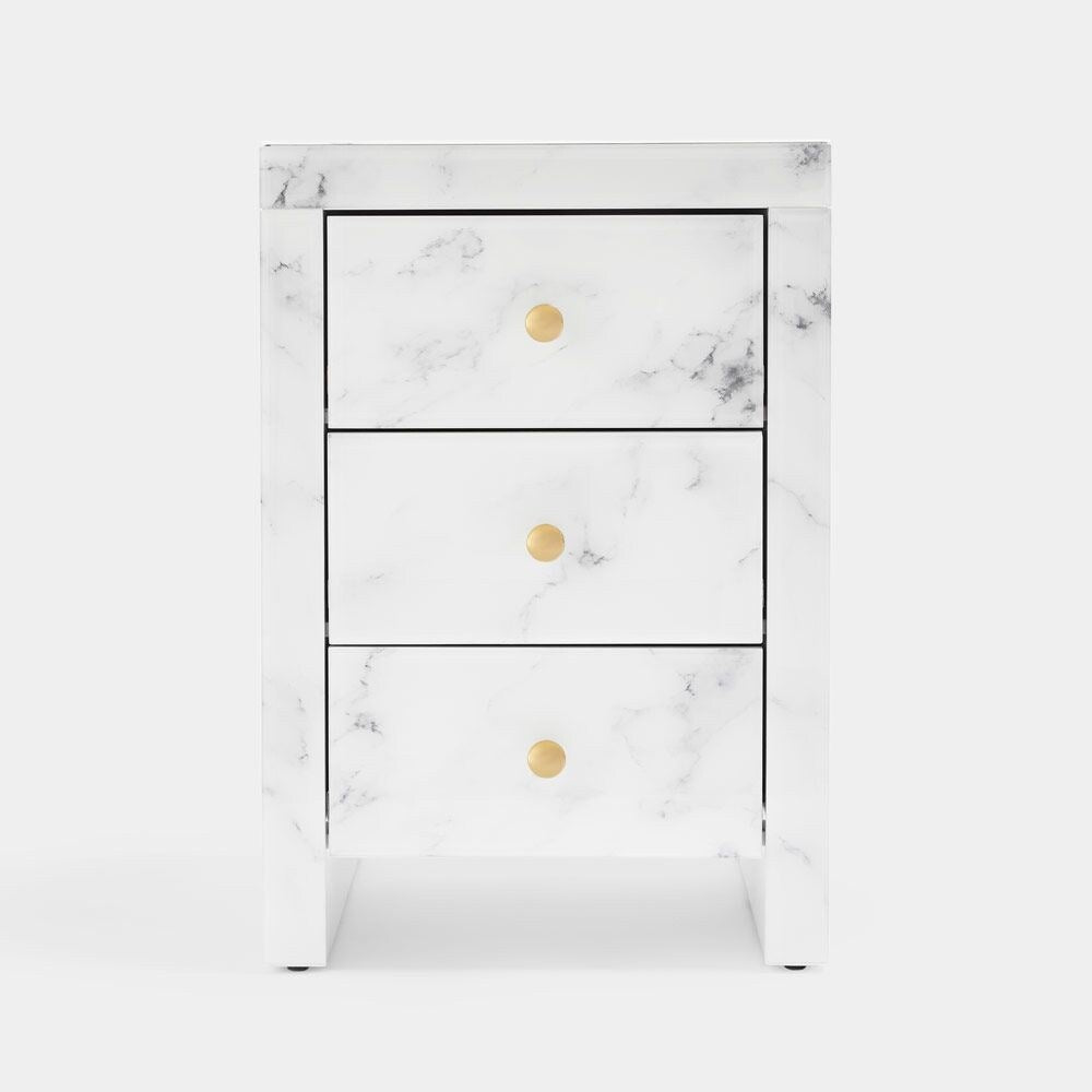 3-drawer Tempered Glass and Marble Nightstand