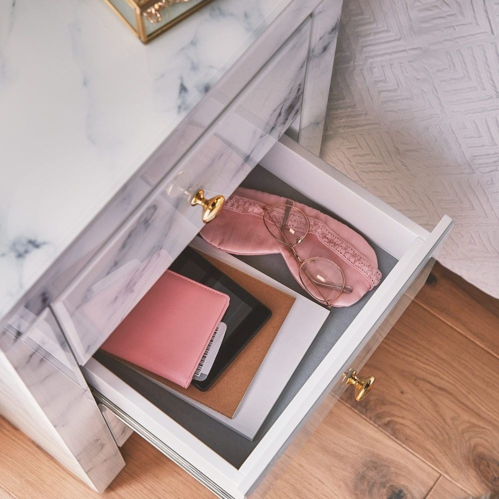 3-drawer Tempered Glass and Marble Nightstand