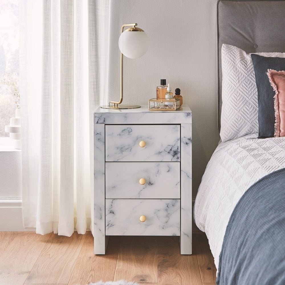3-drawer Tempered Glass and Marble Nightstand