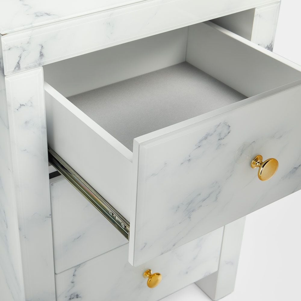 3-drawer Tempered Glass and Marble Nightstand