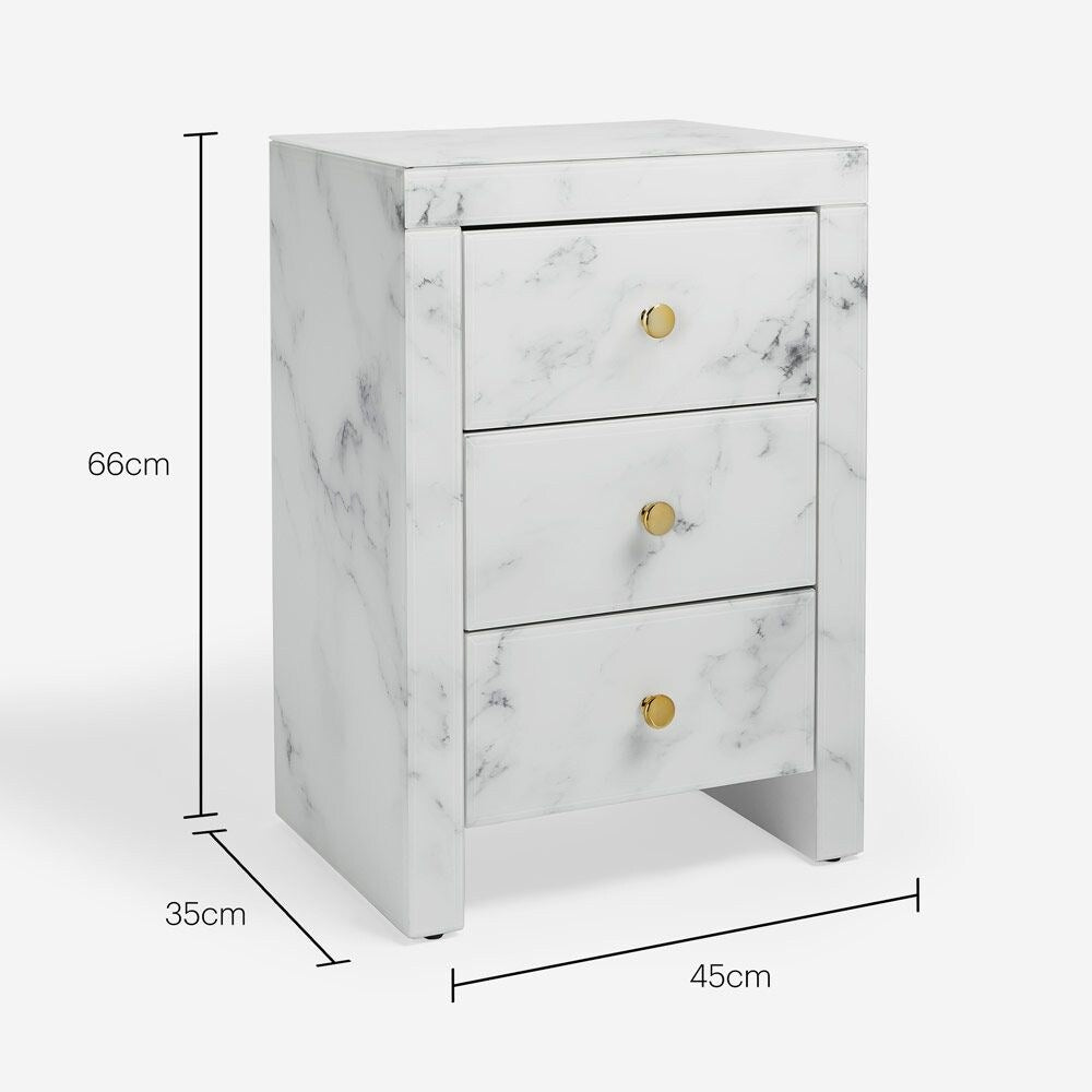 3-drawer Tempered Glass and Marble Nightstand