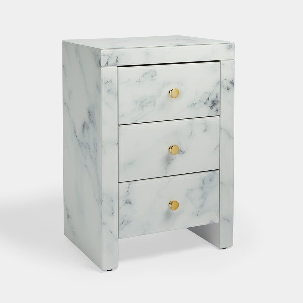 3-drawer Tempered Glass and Marble Nightstand