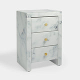3-drawer Tempered Glass and Marble Nightstand