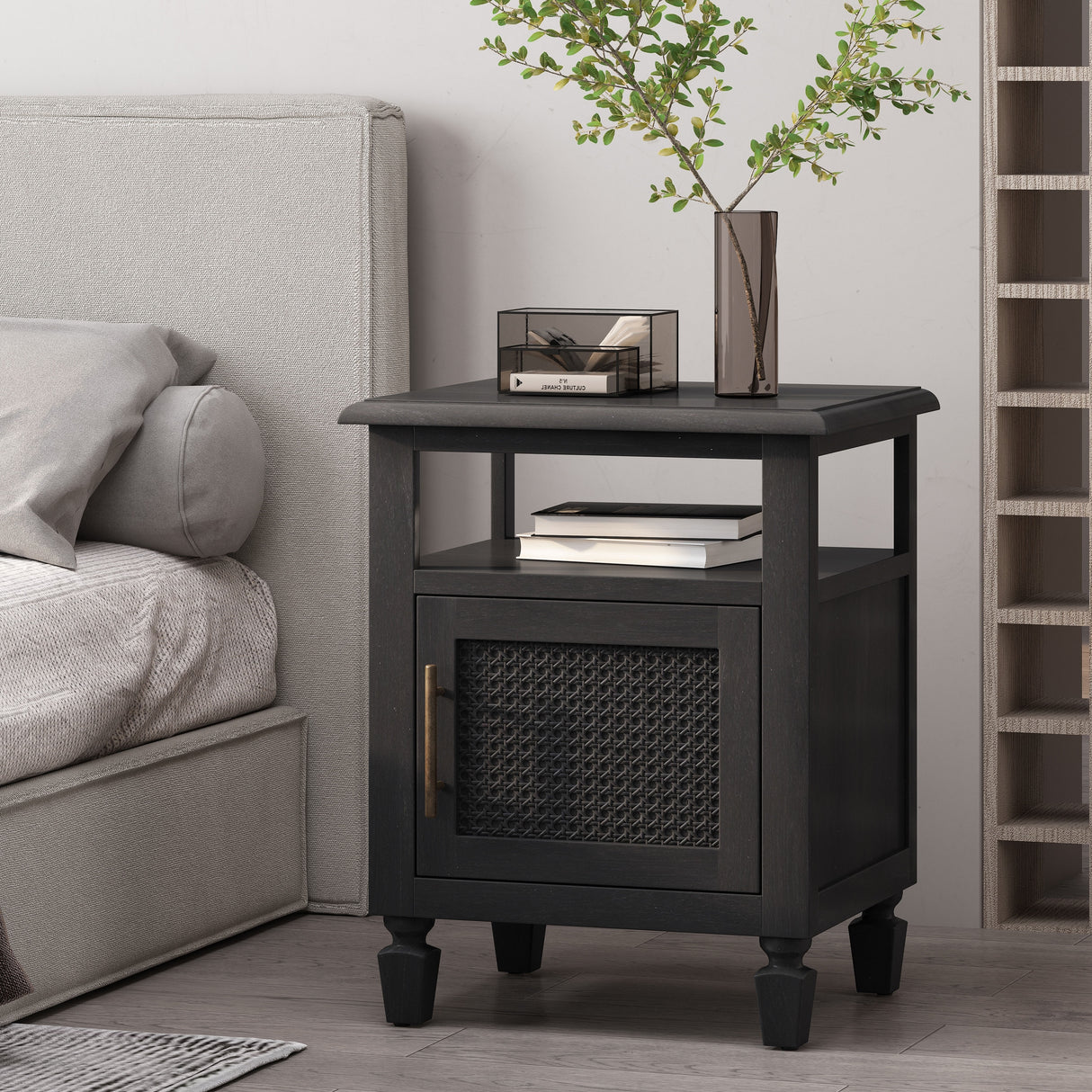 Tengren Acacia Wood and Cane Nightstand by Christopher Knight Home