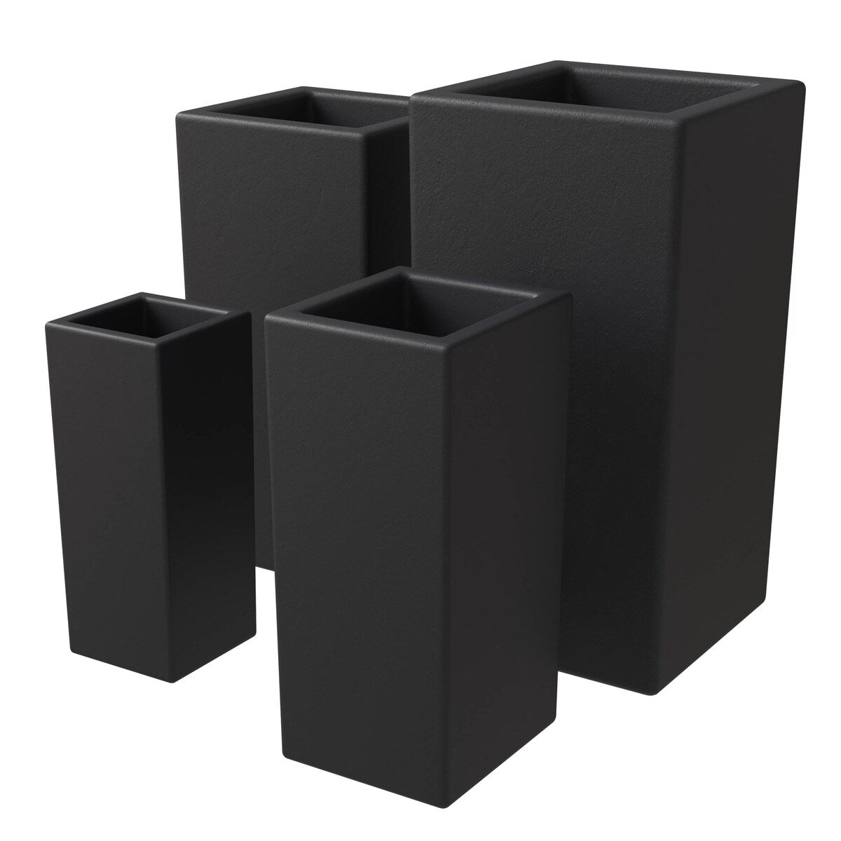 Terra 4-Piece Tall Square Fiberstone and MGO Clay Planter Set With Drainage Holes for Home Office Garden Patio Porch Yard