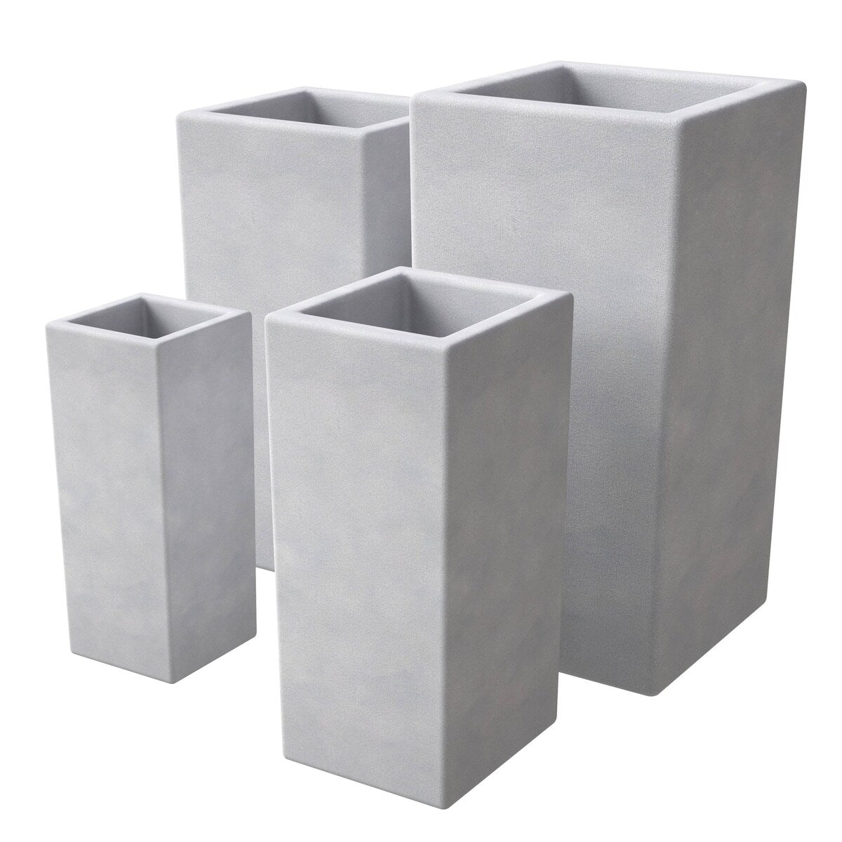 Terra 4-Piece Tall Square Fiberstone and MGO Clay Planter Set With Drainage Holes for Home Office Garden Patio Porch Yard