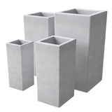 Terra 4-Piece Tall Square Fiberstone and MGO Clay Planter Set With Drainage Holes for Home Office Garden Patio Porch Yard
