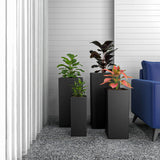 Terra 4-Piece Tall Square Fiberstone and MGO Clay Planter Set With Drainage Holes for Home Office Garden Patio Porch Yard