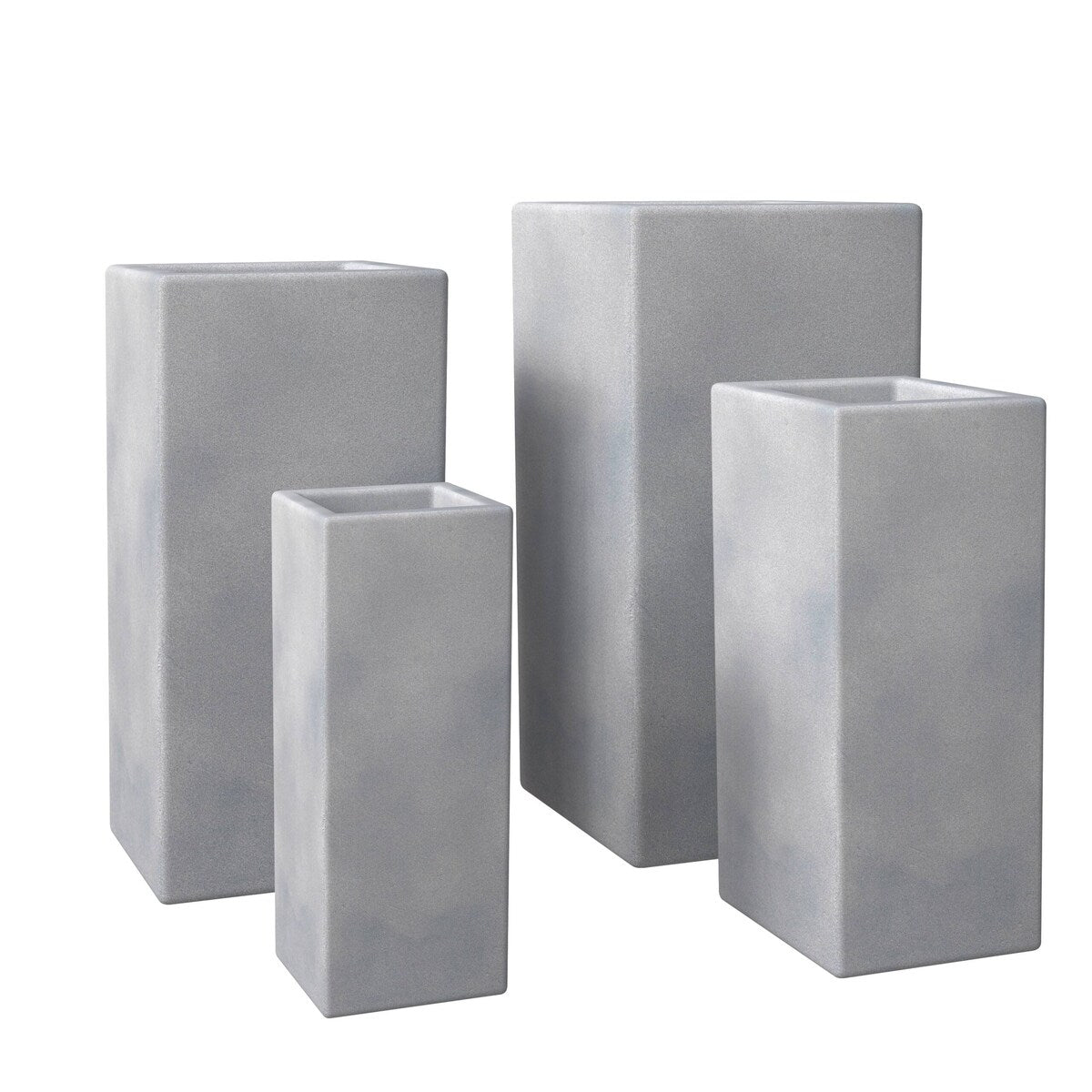 Terra 4-Piece Tall Square Fiberstone and MGO Clay Planter Set With Drainage Holes for Home Office Garden Patio Porch Yard