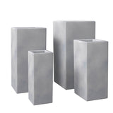 Terra 4-Piece Tall Square Fiberstone and MGO Clay Planter Set With Drainage Holes for Home Office Garden Patio Porch Yard