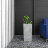 Terra Modern Tall Square in Fiberstone and MGO Clay Planter With Drainage Holes for Home Garden Yard Office Porch Patio