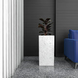 Terra Modern Tall Square in Fiberstone and MGO Clay Planter With Drainage Holes for Home Garden Yard Office Porch Patio