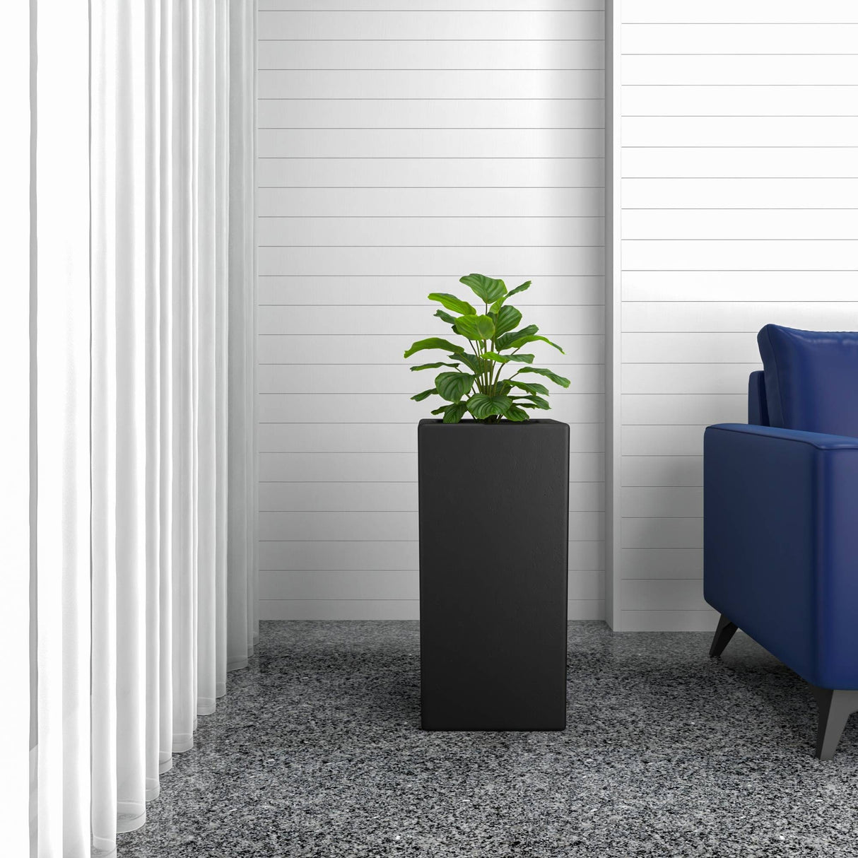 Terra Modern Tall Square in Fiberstone and MGO Clay Planter With Drainage Holes for Home Garden Yard Office Porch Patio