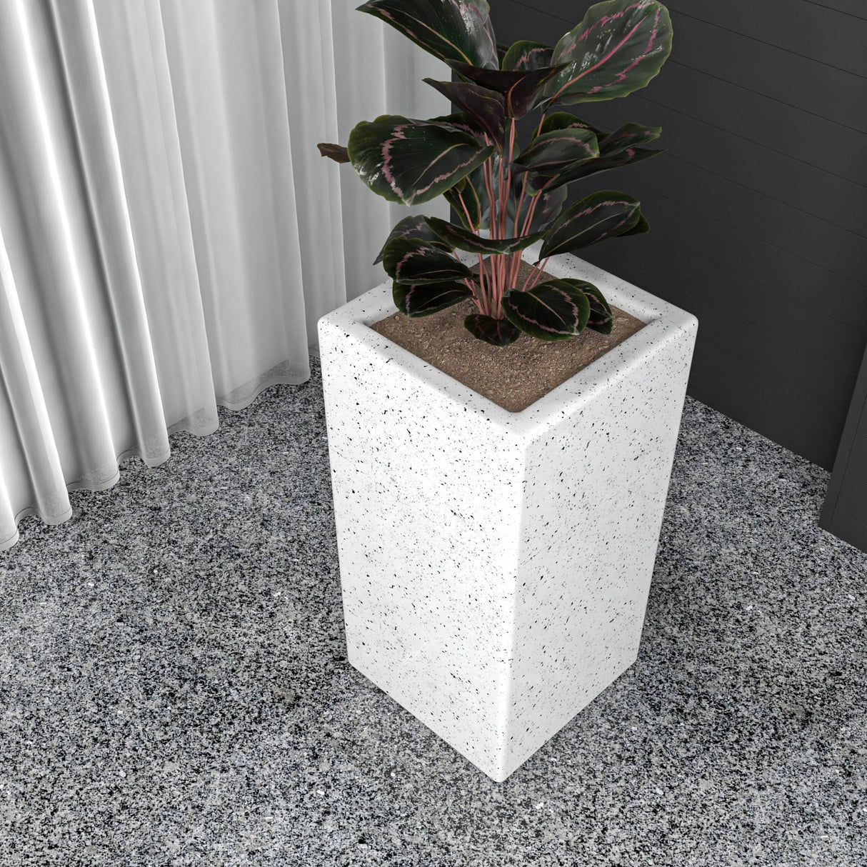 Terra Modern Tall Square in Fiberstone and MGO Clay Planter With Drainage Holes for Home Garden Yard Office Porch Patio
